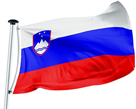 FLAGLY Bandiera di alta qualità Slovenia, 100 x 150 cm, peso tessuto 115 g/m², realizzata a mano, in poliestere lucido robusto e resistente alle intemperie, con occhielli, bandiere nazionali (100 x