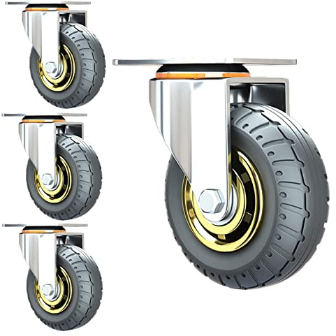 YHBZ 4Pcs Vollgummirolle,Industrielle Lenkrolle,Mit Bremswagen Rollen,Schwerlastrollen Rad,Für Möbel DIY Werkbank,Laden Sie bis zu 1000KG,3in-4WithoutBrake