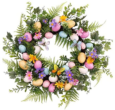 Fenteer 17,72 Zoll künstlicher Osterkranz, hängender Hintergrund, Urlaub, Requisiten, Blumenkränze für Frühling, Winter, Herbst, Hochzeit im Freien, Violette Serie