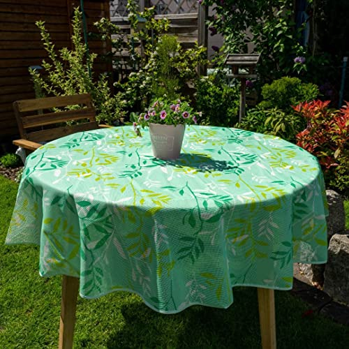 laro Gartentischdecke Wetterfest rutschfest Rund, Muster:Blätter Grün, Größe:Rund Premium 160cm