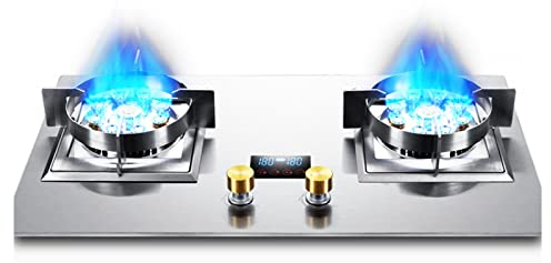 Gas Stove Cooktop,30 Inches Stainless Steel Cooktop Double Burner, Desktop and Recessed Installation Suitable for Kitchen and Camping Rvs,5.2/7.2KW Double Stove (Color : C, Size : LPG)
