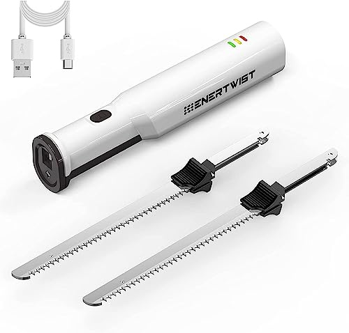 ENERTWIST Electric Cordless Knife for Meat Slicing, Rechargeable Electric Carving Knife for Turkey Bread Fish, Ergonomic Handle Safety Lock, USB Type-C 8V 2000mAh Battery with 2 Stainless Steel Blades