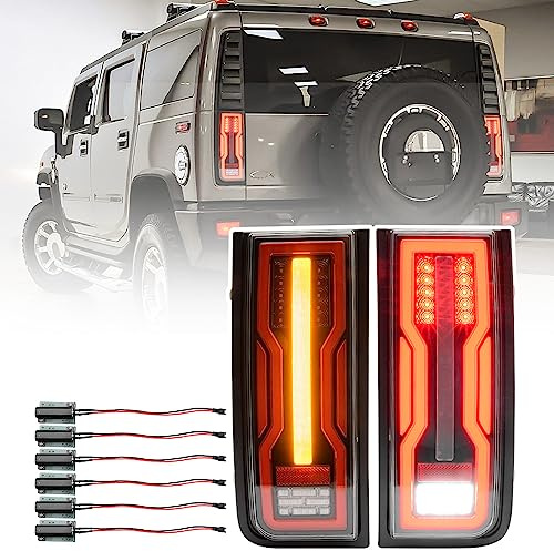 NSLUMO LED arrière Bumper feux arrière pour Hummer H2 SUV 2003-2009 2Pcs | noir lentille transparente stop clignotant Parking Combo feu ensembles, Plug and Play DOT SAE Certified
