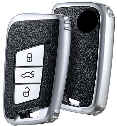 OATSBASF Autoschlüssel Hülle Kompatibel mit VW Passat B8, VW Schlüsselhülle, Schlüsselbox Cover für VW Passat, SEAT, CC, Golf 7, Tiguan, MK2, Jetta, Skoda 3-Tasten (P-Silber)