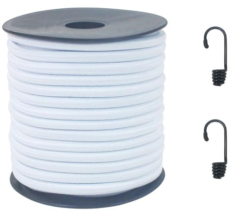 ZHFMLY Corda elastica bianca da 0,6 cm, rotonda, elastica, per campeggio, kayak, artigianato fai da te, 15,2 m (ZH162)