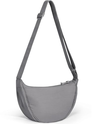 Yuson Girl Damen Halbmond Crossbody Schultertasche, Casual Moon Bag Einfarbige Tragbare Handtasche Nylon Halfmoon Crossbody Bag Umhängetasche mit Verstellbarer Schultergurt(Grau)