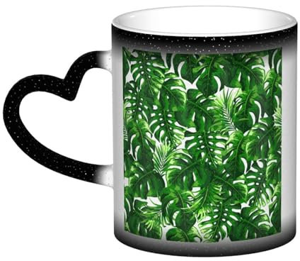 Monstera Deliciosa Keramiktasse mit Bananenpalmen-Druck, wärmeempfindlich, Farbwechsel, Geburtstagsgeschenk, einzigartiges Geschenk