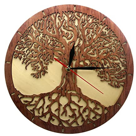 GaRcan Orologi da parete Albero della vita Orologio da parete in legno Geometria sacra Albero magico Decorazioni per la casa Orologio da parete silenzioso per cucina Regalo di i
