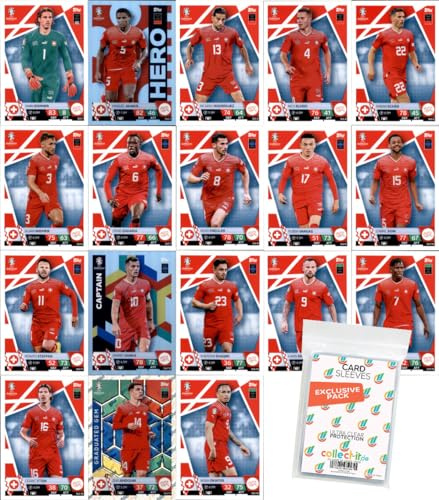 Bundle mit Match Attax UEFA Euro 2024 Germany - Mannschaftspaket - Schweiz + Exklusive Collect-it Hüllen