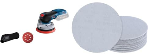 Bosch Professional 18VGEX 18V-125 Cordless Random Orbit Sander (incl. Sanding disc (125 mm), Paper, dust Bag, in Carton) + 5X Expert M480 Sanding Net (Hardwood, Paint on Wood, Ø 125 mm, Grit 80)