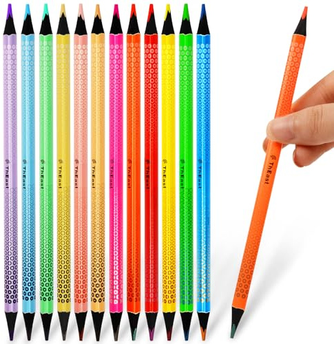 ThEast 12 Doppelendige Buntstifte - 24 Farben in 12 Stiften, Zweifarbig Buntstifte für Kinder Erwachsene, Dreieckiger Stifte Kinder Mitgebsel Geschenke, Kindergeburtstag Gastgeschenke, Vorgespitzt