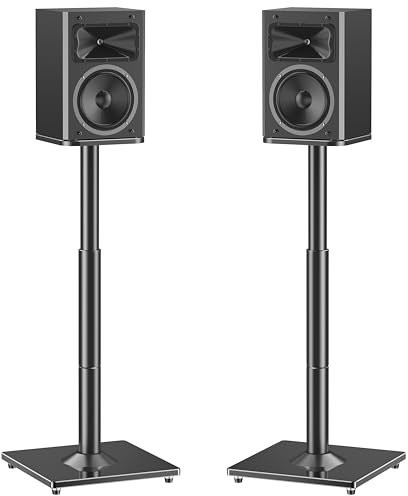 MOUNTUP MU9132-L Paire de supports universels pour haut-parleurs au sol réglables en hauteur de 71,9 cm à 95 cm, jusqu'à 10 kg, noir