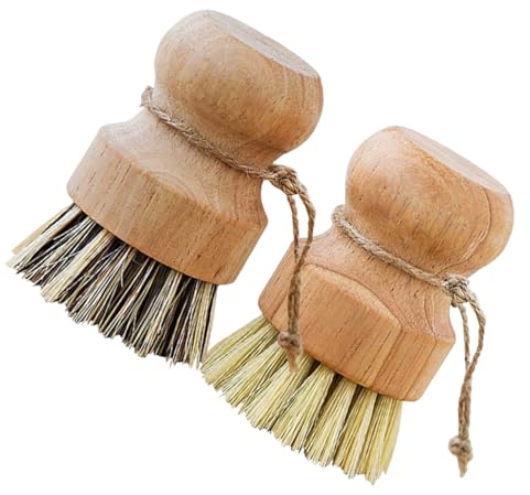 Alipis 4pcs Kitchen Dishwashing Brush Natural Handle Round Palm Brush for Cleaning Pots Dishes and Sinks