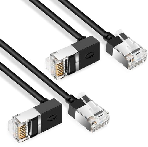 Dutevolns Cavo Cat6A con Angolo 270° verso l'Alto 3M, 10Gbps UTP, 2 Pezzi | Cavo Ethernet Cat6A con angolazione a 270° verso l'alto, Cavo Rete Angolo, Superiore 90 Gradi, per PC/Router (Nero).