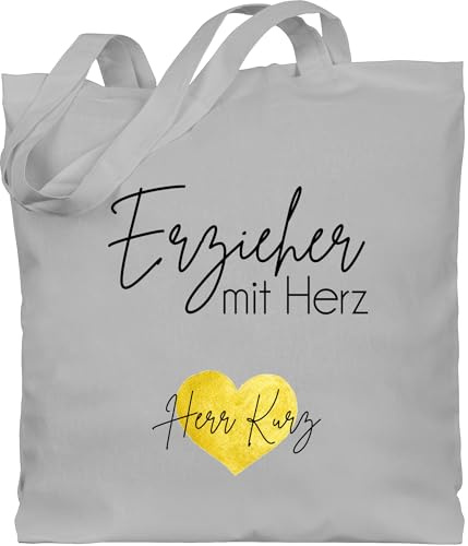 Geschenk mit Namen personalisiert by Shirtracer - Baumwolltasche - Kita Abschiedsgeschenk Erzieher mit Herz mit Name | Kindergarten Geschenk zum Abschied Pädagogen Abschluss Geschenk