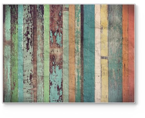 DEQORI Schneidebrett aus Glas | groß 40x30 cm | Motiv Bunte Bretter | Design Schneideplatte für Küche | Frühstücksbrett antibakteriell & rutschfest | Glasplatte & Servierplatte