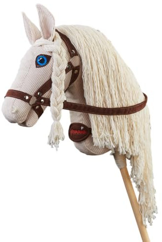 PONNIE Reitpferd mit Rollen Camel XL (9-99 Jahre), Spielpferd zum Reiten mit Rot Sattel, Kämmbare Mähne und Schwanz, Plüschpferd zum Reiten für Kinder PRO
