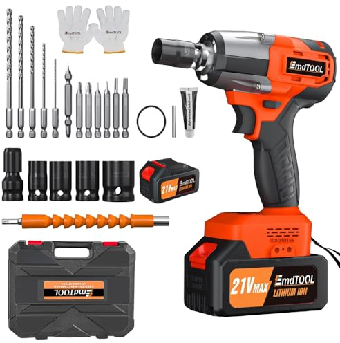 21V Brushless Cordless Impact Wrench 1/2Inch, Max Torque 550N.m Power Impact Gun with 6.0Ah Lithium Battery, Fast Charger, 4 Impact Sockets, 3200RPM Variable Speed Electric Impact Wrench(Orange)