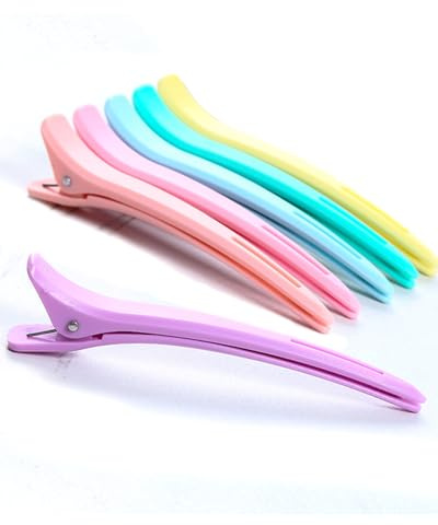 KGDUYC 6 Stück Haarklammer Friseur, Haarclips zum Stylen und Schneiden,No-Trace Abteilklammern Friseur mit Silikonband, Professionelle Salon Haarklammern Friseurbedarf, Macaron Hair Clips