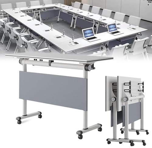 ZJHFFFGD Mobiler Konferenztisch, zusammenklappbarer rollender Besprechungstisch mit quadratischer Klappplatte, Metallrahmen, Schulungsraumtische