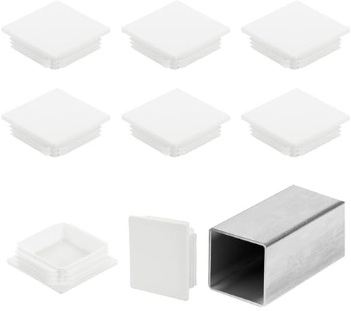 sourcing map 3 1/8 (80mm) Square Tubing End Caps, 8 Pcs Plastic Hole Plugs Insert End Cap for Metal Tubing Post Chair Leg Table Bookshelves Furniture, White