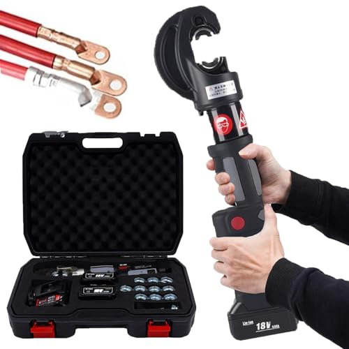 Crimpadora de Cables EléCtricos, Herramienta de Crimpado HidráUlica a BateríA con 12 Matrices, para Electricistas para Reparaciones de Circuitos y Cubiertas de Acero Inoxidable,Continuous