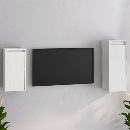 ShGaxin TV-möbler 2 delar, TV-bord, TV-bord, TV-skåp, vardagsrumsmöbler, vardagsrum TV-möbler, massivt vitt furuträ