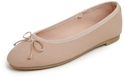 Feversole Women's Fashion Round Toe Ballet Flat Pumps Comfort Bow Tie Dolly Shoes Texture