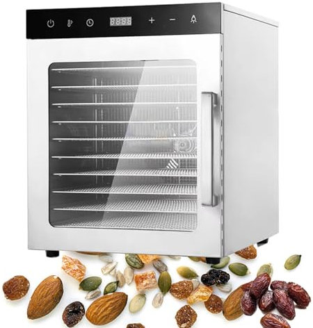 KJZHFOZ Food Dehydrator, Stainless Steel Freeze Dryer Machine, LED Display Freeze Drier, Adjust Timer&Temp Control,for Jerky, Fruit, Meat, Beef, Herbs (220v 12layer)