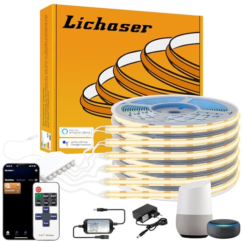 Lichaser LED für Akustikpaneele, 6 Rollen WiFi COB LED Streifen Warmweiss Parallel und Kompatibel mit Alexa, 12V COB Lichtleiste für Akustikpaneele Beleuchtung, Wandpaneele, Regal, Vitrinen (1,5M)