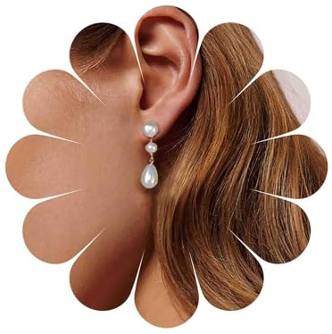 TseenYi Perle Ohrstecker Ohrringe Gold Perle Tropfen Ohrringe Vintage Perle Quaste Charme Ohrringe Braut Hochzeit Perle Ohrringe Tränen Perlen Tropfen Ohrringe