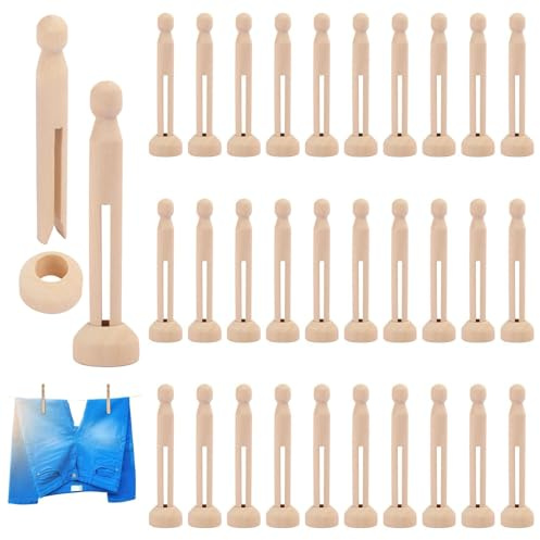 Mollette in legno, 30 pezzi, resistenti, impugnatura comoda, 11 cm, multiuso, ideali per casa, artigianato e altro ancora