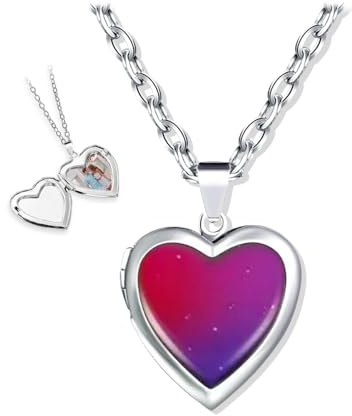 YZROHYI Stimmungskette Mädchen,Gefühlskette Herz Damen,Herz Medaillon Halskette Farbwechsel,Herz Kette Zum öffnen,Medaillon Kette Mit Foto,Freundschaftskette,Temperatur Halskette Edelstahl für Frauen