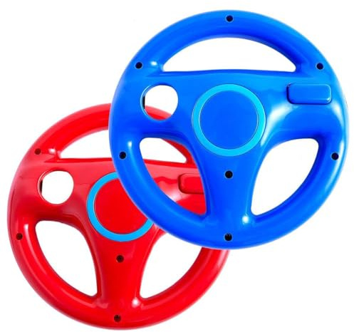 DOYO 2 Pack Steering Wheel Wii Controller Design Stand Mario Kart Racing Game Steering Wheel Stand for Wii Game Controller (Red and Blue)