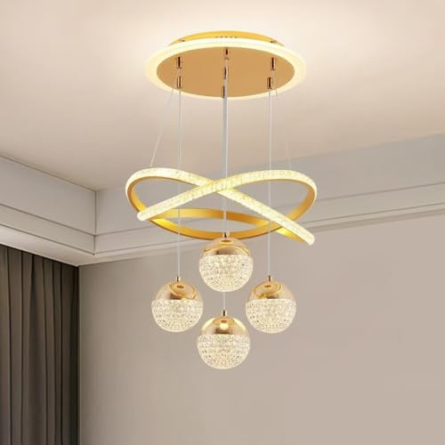 WOQuju Kronleuchter Esszimmer moderne dekorative Innenbeleuchtung dimmbare LED Pendelleuchte Wohnzimmer mit Fernbedienung Deckenleuchte unregelmäßiger Ring kreatives Design geeignet Schlafzimmer Küche