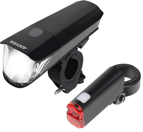 ADDVIEW Fahrradlicht Set 40 Lux Stellar– Batteriebetriebenes Frontlicht & Rücklicht, StVZO-zugelassen, Wasserdicht, LED mit Batterieanzeige, Fahrradbeleuchtung für Alltag & Pendler