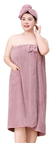JIAHG Women's Plus Size Bathrobe Hair Towel Set Quick Dry Absorbent Bamboo Fiber Bath Towel Dress Wearable Shower Wrap Adjustable Bathing Skirt Spa Home Robe