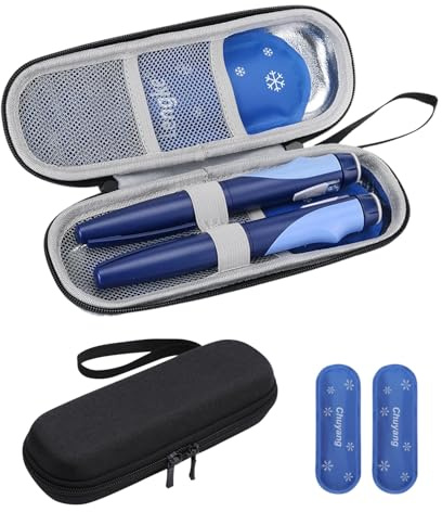 Custodia da viaggio per insulina con 2 confezioni di ghiaccio in nylon, piccola borsa termica per diabetici, borsa termica per medicine, borsa termica per insulina, forniture per diabetici, nero
