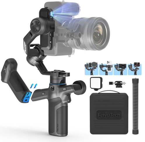 FeiyuTech SCORP Mini 3 Pro Camera Gimbal Kit w/AI Tracking 4.0, Detachable Touchscreen Handle, 4.4lb Payload, Gimbal Stabilizer for Mirrorless Cameras, Smartphone, Action Cam (Bag+Light+Pole Included)