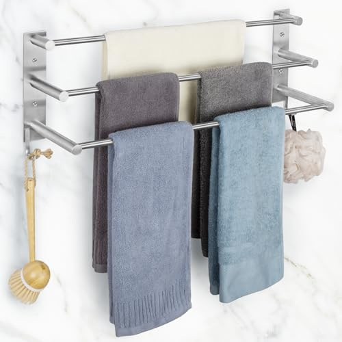 Toalleros de Baño sin Taladro 3 Niveles Toalleros Acero Inoxidable 304 Barra para Toallas de Baño Adhesivos Toallero de Pared con Ganchos Soporte para Toallas para Baño Cocina (60CM, Plata)-3