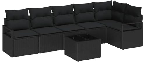 vidaXL Gartensofa-Set mit Kissen 7 pcs Schwarz Poly-Rattan, Stylisches Garten- und Terrassenmöbel, modernes Rattan-Sofa, wetterfest, vielseitige Sitzmöglichkeiten