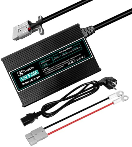LiFePO4 Ladegerät 12V 20A, Batterie Ladegerät Kompatibel mit Anderson Anschluss Entwickelt für das Laden von Deep Cycle LiFePO4 Batterien von Auto RV Marine