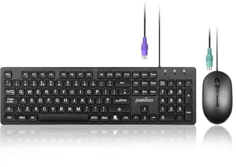 Perixx PERIDUO-117 Wired PS/2 Keyboard and Mouse Combo, Full-Size Keyboard with Optical Mouse, UK QWERTY Layout