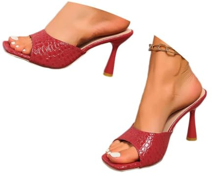 Damsandaler med hög klack sexiga stilettpumps med spetsig tå och slip-on-design bekväma höga klackar skor för kvinnor, En röd, 35 EU