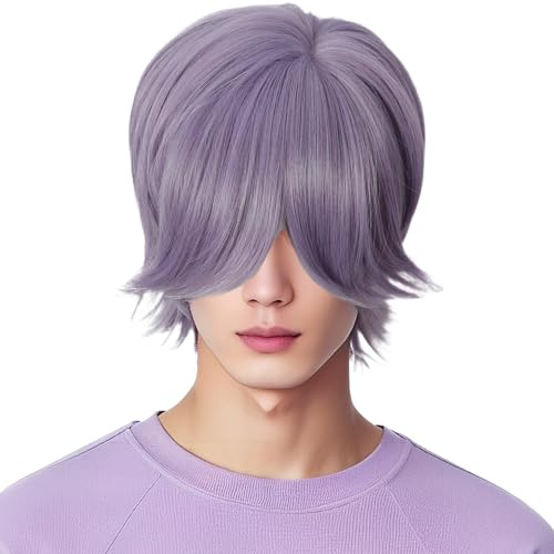 Linfairy Peluca larga y recta para disfraz de Halloween fiesta cosplay anime unisex (Morado Mixto)