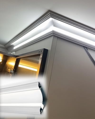 Molduras Techo Tiras de Luces para Cornisas Coronas Techo, Luz Lineal Aleación Aluminio para Sala Cocina, Decoración Zócalo para Piso Pared y Moldura con Difusor(S,19m/748in/62.3ft)