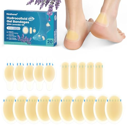 Kimihome Hydrocolloid Blister Plasters for Feet, 20ct Blister Pads for Prevention & Recovery, Infused with Lavender Extract, Travel Essentials, Thin, Flexible and Nearly Invisible - Variety Pack
