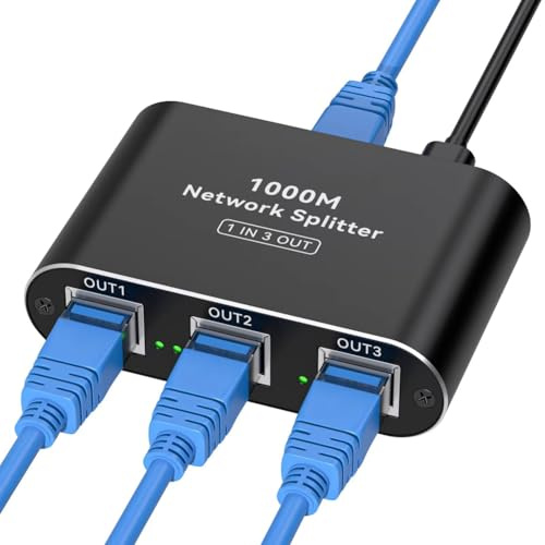Fegtrtyoa Switch Ethernet Gigabit 1000Mbps RJ45 LAN Splitter 1 A 3 Switch Ethernet Gigabit 1000Mbps con di Alimentazione USB-C per Cat5/5e/6/7/8