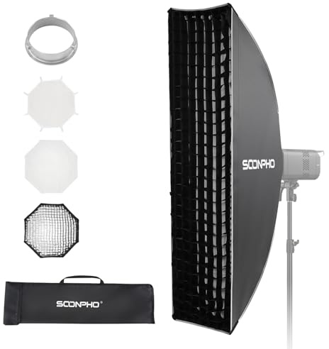 SOONPHO KS-30 * 120cm Rechteck Softbox Bowens Anschluss Schnellmontage Langfeld Soft Box Set mit Lichtstreuer,Wabengitter,Transporttasche,Kompatibel Godox SK400IIIV SK300IIV MS300V