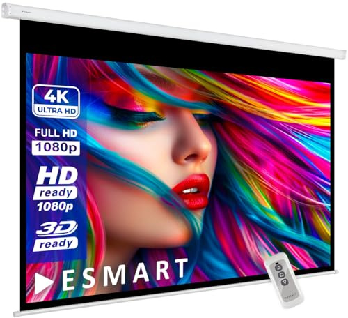 ESMART Economy EXM Motorleinwand, Gesamtbreite 137 cm, Tuch: Weiß | Bildfläche 100 × 56 cm, Format 16:9, weißes Tuch für Heimkino und Präsentationen, inklusive Fernbedienung